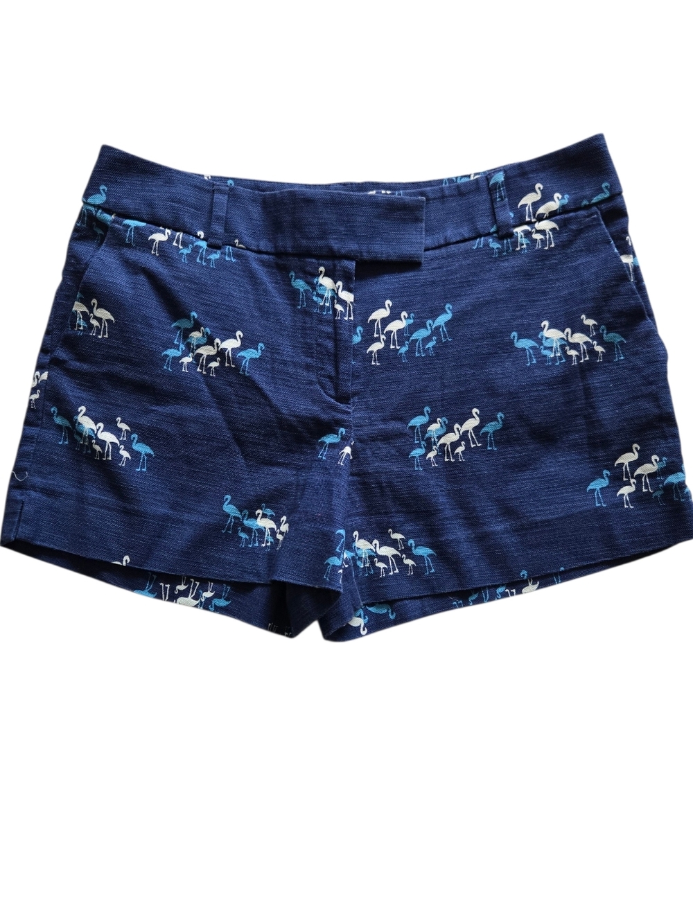 LOFT Riviera Shorts Size 8 Blue Flamingo Print Cotton Stretch